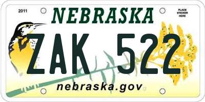 NE license plate ZAK522