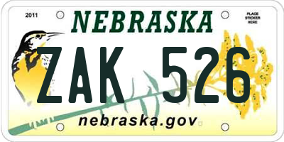 NE license plate ZAK526