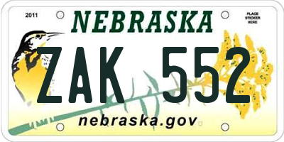 NE license plate ZAK552