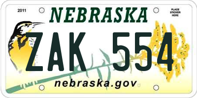 NE license plate ZAK554