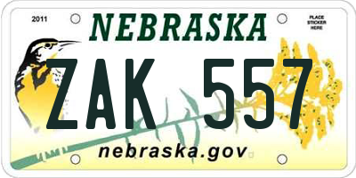 NE license plate ZAK557