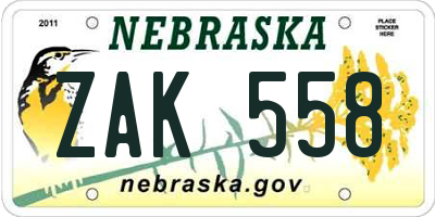NE license plate ZAK558