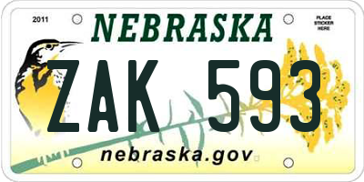 NE license plate ZAK593