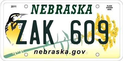 NE license plate ZAK609