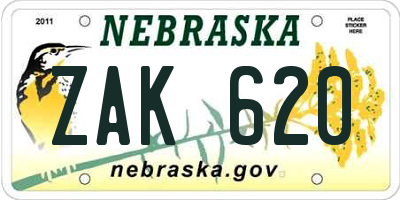 NE license plate ZAK620