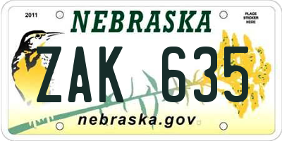 NE license plate ZAK635