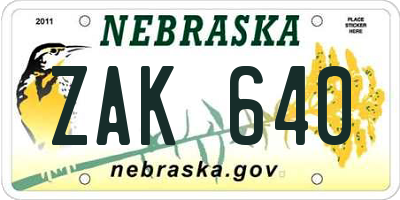 NE license plate ZAK640