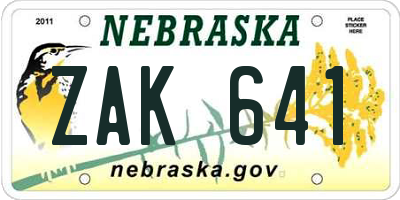 NE license plate ZAK641
