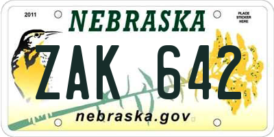 NE license plate ZAK642