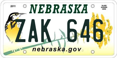 NE license plate ZAK646