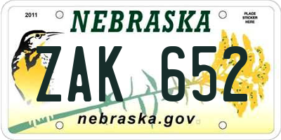 NE license plate ZAK652
