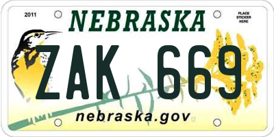 NE license plate ZAK669
