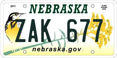 NE license plate ZAK677