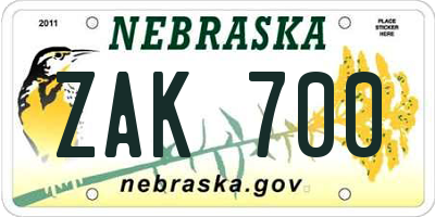 NE license plate ZAK700