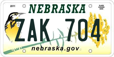NE license plate ZAK704