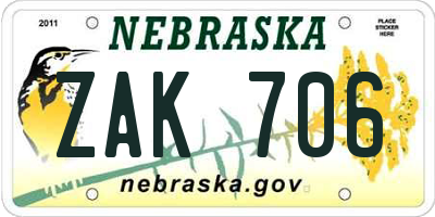 NE license plate ZAK706