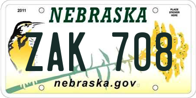 NE license plate ZAK708