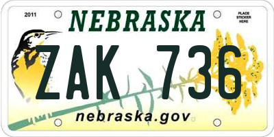 NE license plate ZAK736