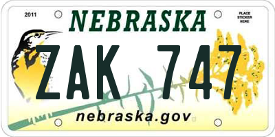NE license plate ZAK747