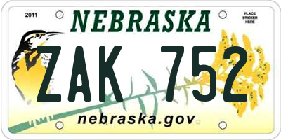 NE license plate ZAK752