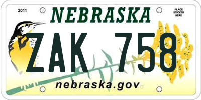 NE license plate ZAK758