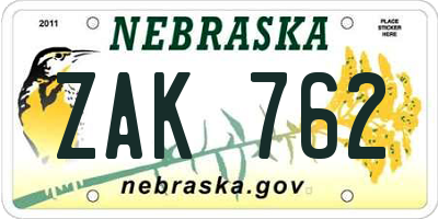 NE license plate ZAK762