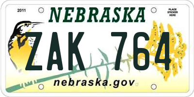 NE license plate ZAK764