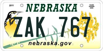 NE license plate ZAK767