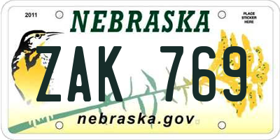 NE license plate ZAK769