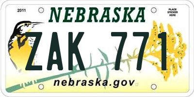 NE license plate ZAK771