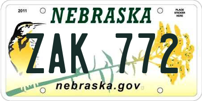 NE license plate ZAK772