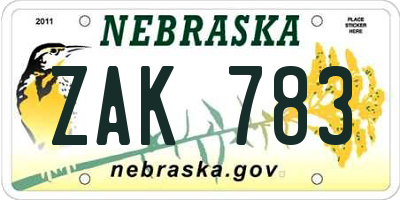 NE license plate ZAK783