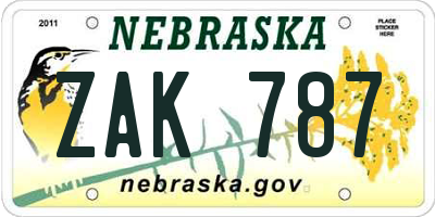 NE license plate ZAK787