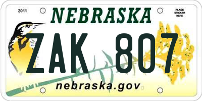 NE license plate ZAK807