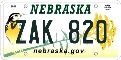 NE license plate ZAK820
