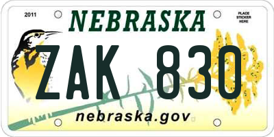NE license plate ZAK830