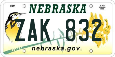 NE license plate ZAK832