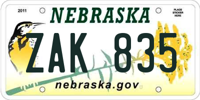 NE license plate ZAK835