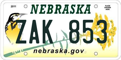 NE license plate ZAK853
