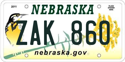 NE license plate ZAK860