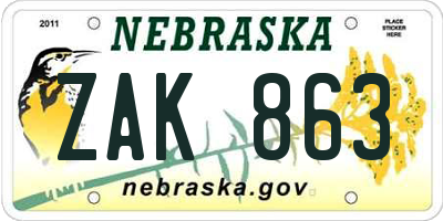 NE license plate ZAK863