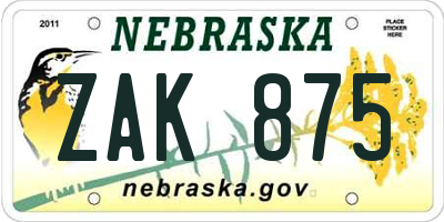NE license plate ZAK875