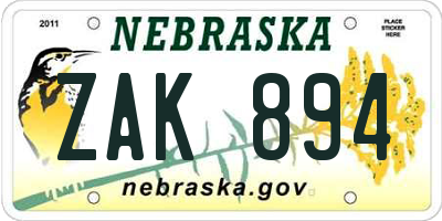 NE license plate ZAK894