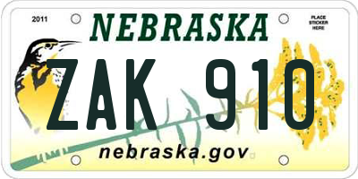 NE license plate ZAK910