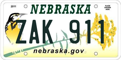 NE license plate ZAK911