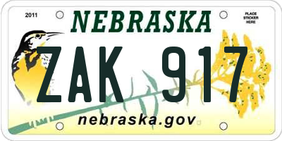 NE license plate ZAK917