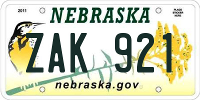 NE license plate ZAK921