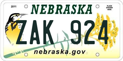 NE license plate ZAK924
