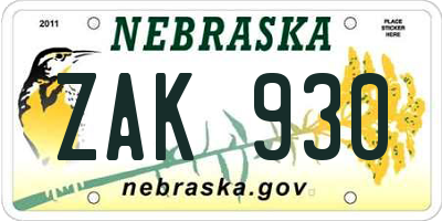 NE license plate ZAK930