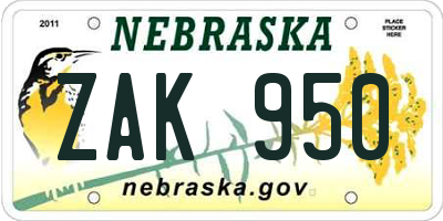 NE license plate ZAK950